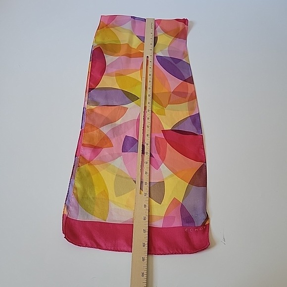 Echo Silk Silk Chiffon Rectangle Scarf Signed Multicolor Geometric Chic Retro - Picture 8 of 11
